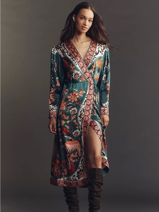 Farm Rio x Anthropologie Long-Sleeve Printed Wrap Midi Dress - Picture 8 of 8